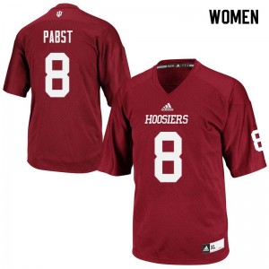 Womens Indiana Hoosiers #8 Johnny Pabst Crimson Embroidery Jersey 357378-441